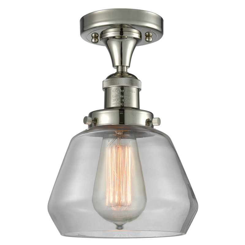 Argueta Glass Semi Flush Mount, 6 Watt Vinage LED Bulb, Clear, Polished Nickel