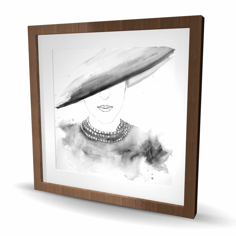 «Mysterious Lady with a Hat - Grey Woman», reproduction d'art encadrée, H 24 po x l 24 po