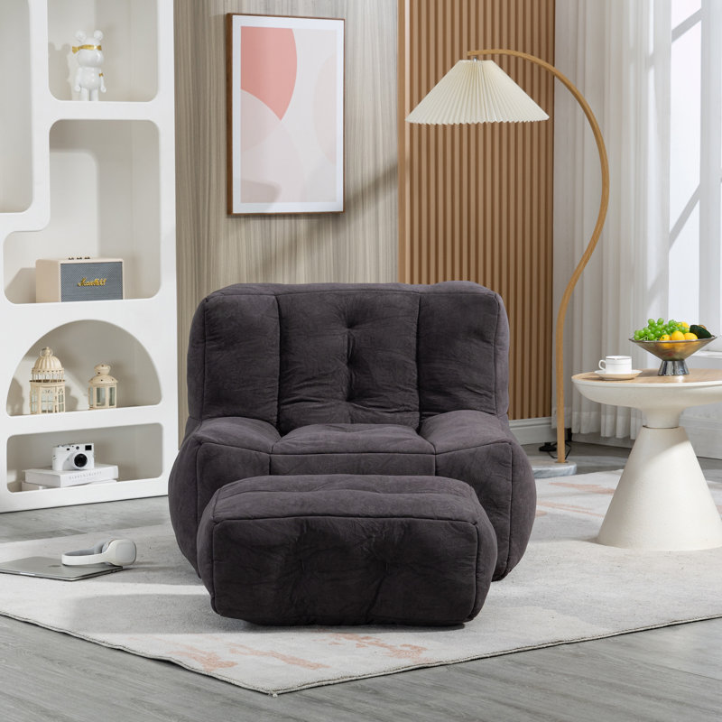 Plush Memory Foam Bean Bag Chair with Ottoman | Ergonomic Lazy Sofa for Adults | Super Soft Modern Design for Living Room/Bedroom/Apartment
