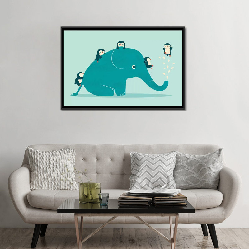 « waterslide »-impression sur toile tendue, H 18 po x l 26 po x P 1,5 po, Toile avec cadre noir, Pas de tapis