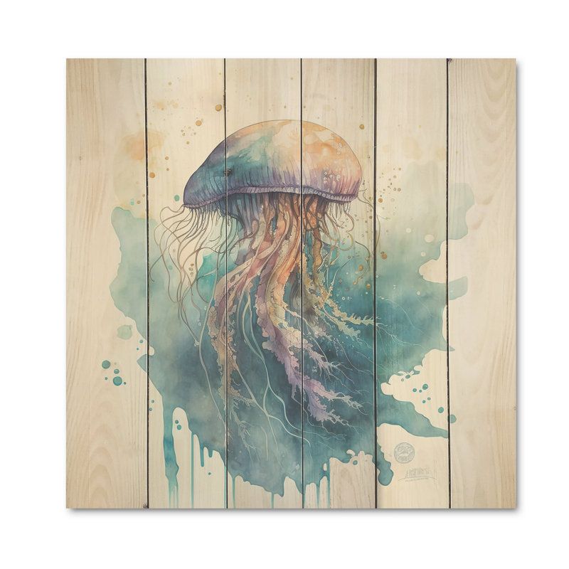 Colorful Deepsea Jellyfish III - impression sur bois, L 16 po x H 16 po x P 1 po