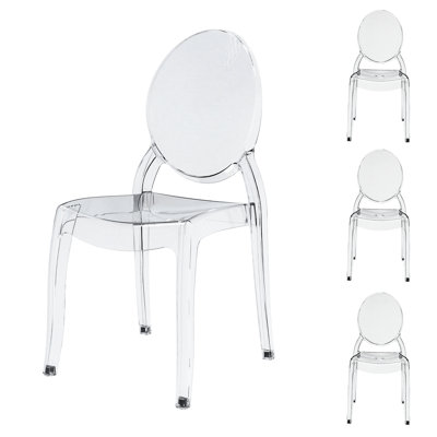 Set of 4 LARGE Ghost Chairs, Modern Acrylic Stacking Chairs