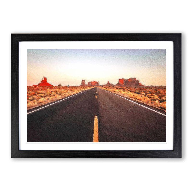 Road Through Arizona - Picture Frame Painting Print, 27cm H x 36cm W x 2cm D, Black Framed