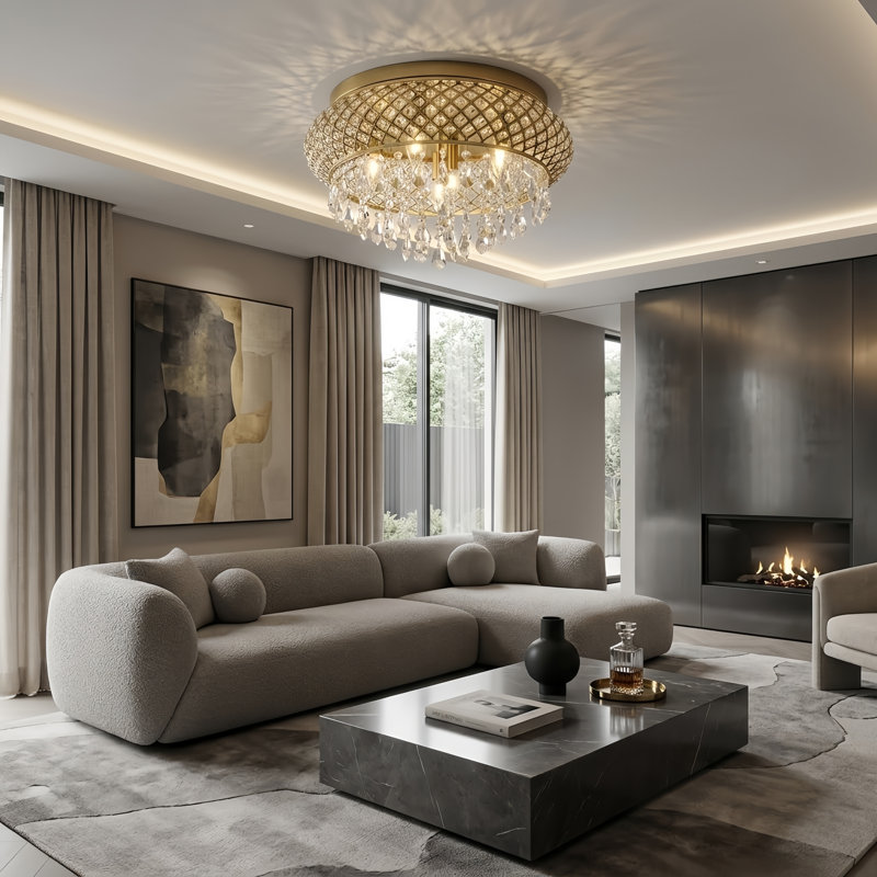 Lustre tambour Delainy, Laiton brossé