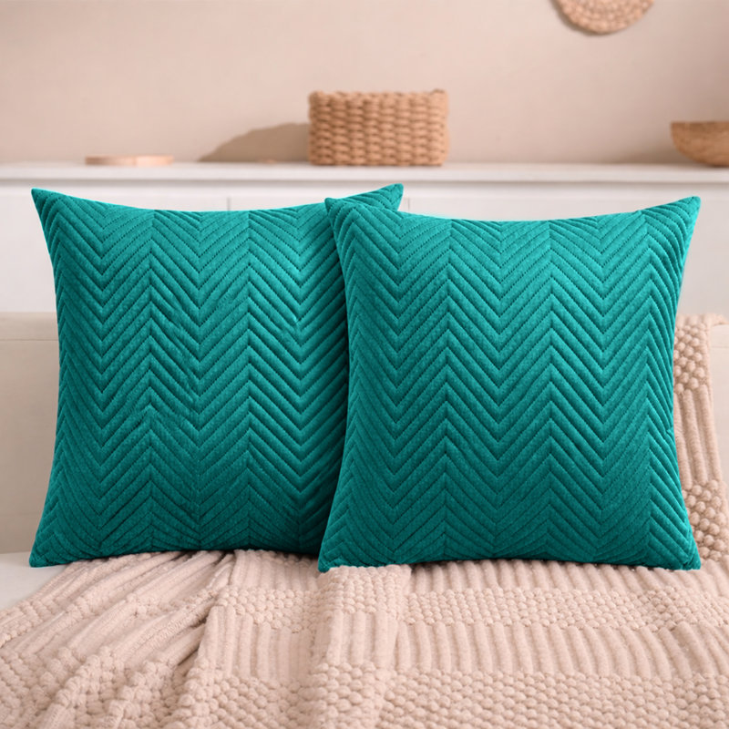 Aspire Homeware Embossed Square Velvet Cushion Cover, Emerald, Pack of 2