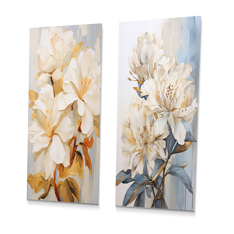 Fleurs de bouquet de rhododendrons simples - ensemble d'art mural en métal rhododendron de 2, H 28 po x l 24 po