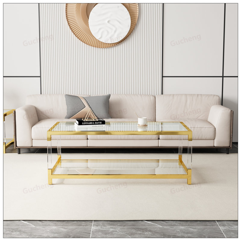 Table basse moderne et minimaliste avec cadre en métal doré, durable et élégante pour tout espace de vie