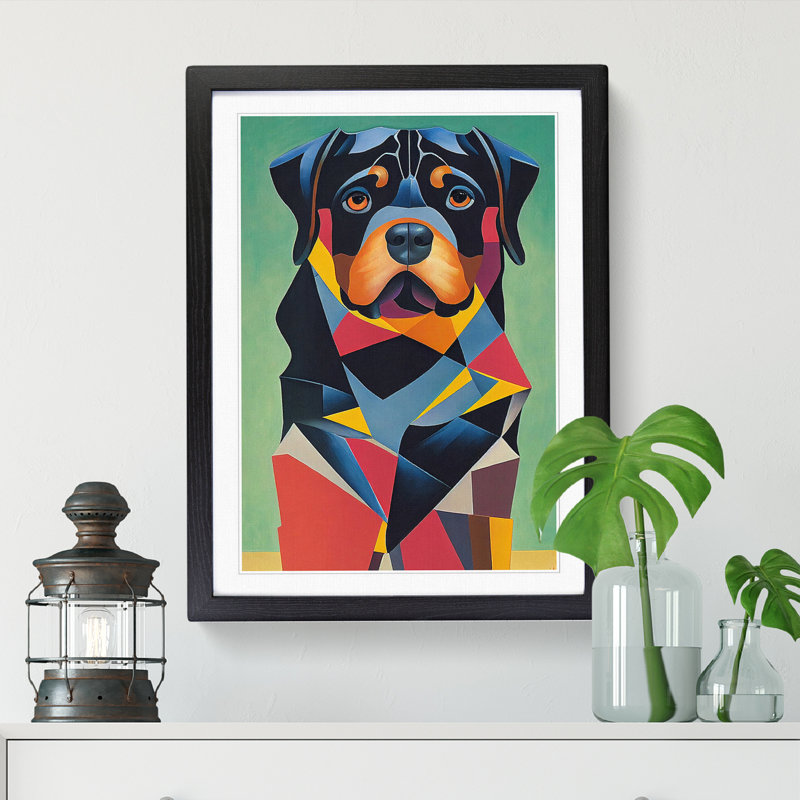 Rottweiler Cubism Vol.1 - Single Picture Frame Painting, 64cm H x 46cm W x 2cm D, Oak