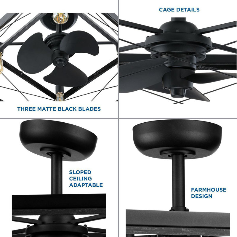 Matte Black 22'' Ceiling Fan with Chandelier Light Kit