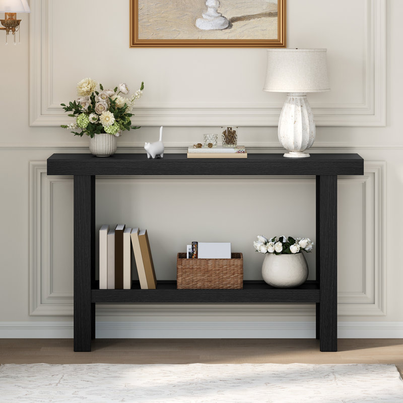 Herron Farmhouse Console Table with Storage, 31.5" H x 47.24" W x 11.81" D, Black
