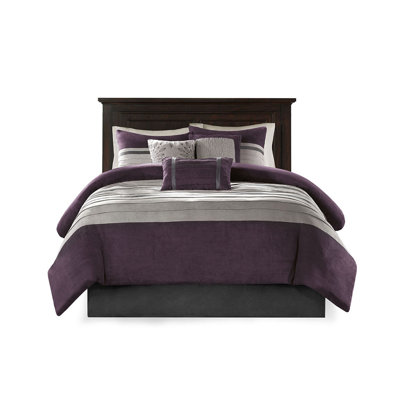 Ensemble d'édredon 7 pièces en faux suède mauve - Lit double dans un sac avec coussins décoratifs et taies décoratives, Collection de literie en microsuède doux
