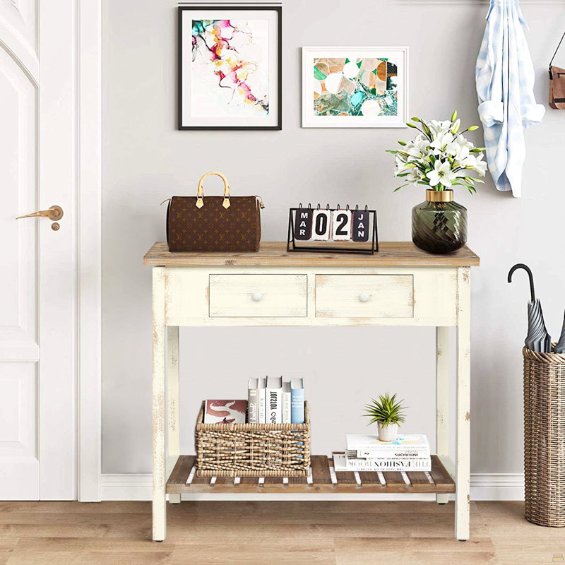 Console classique avec 2 tiroirs et tablette ouverte - idéale pour le couloir ou le salon