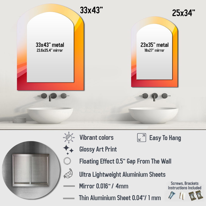 Orange Spectral Slice I - miroir mural orange, 34 po x 25 po