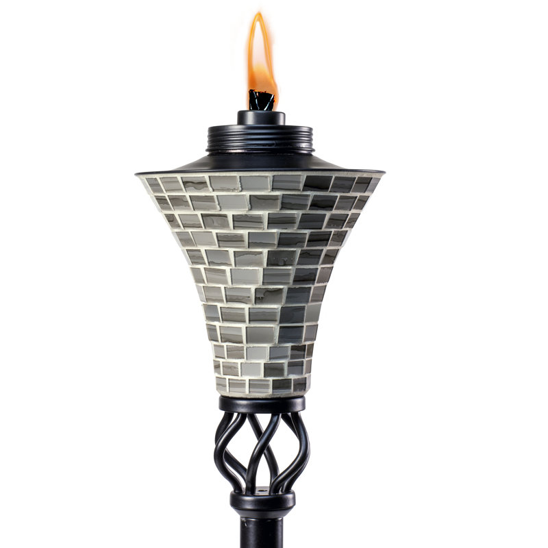 Gray Mosaic Metal Outdoor Torch with Black Base