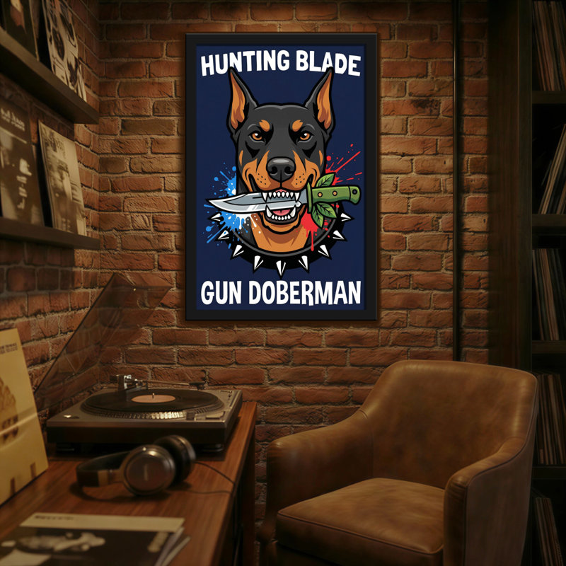 Animaux, chasse, lame, pistolet, chien Doberman, art, H 30 po x l 20 po