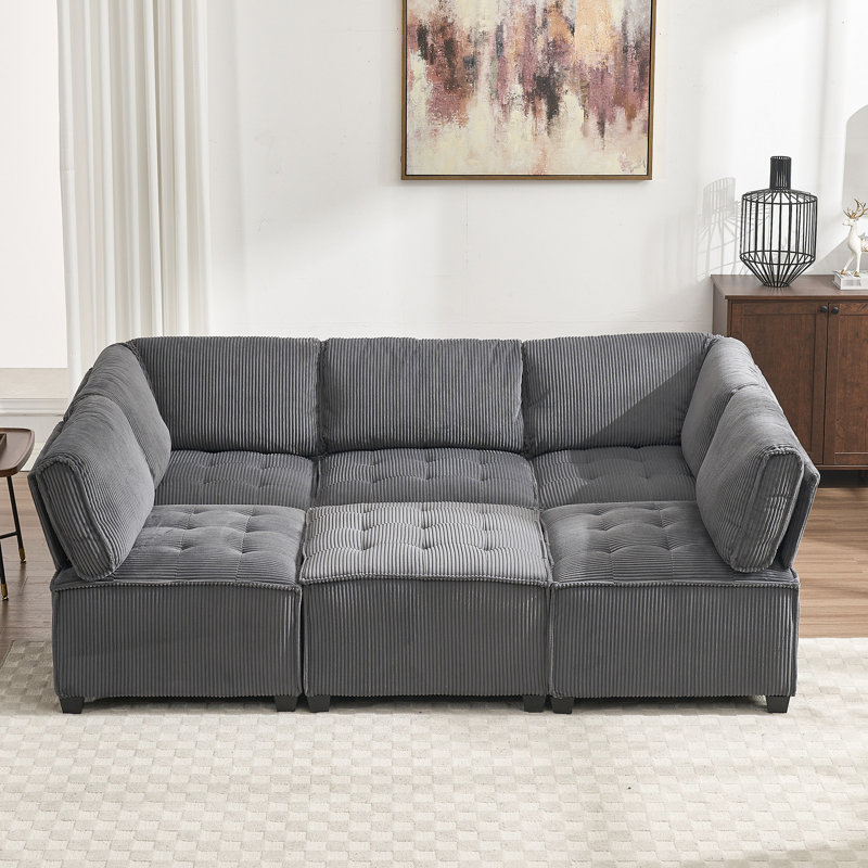 Canapé modulaire modulaire en forme de U 6 po avec revêtement résilient et méridienne réversible en velours côtelé, captivation durable