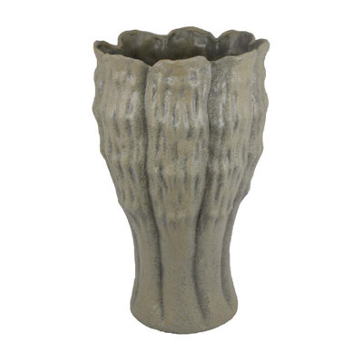Vase décoratif, motif de mer organique, détails floraux, céramique verte