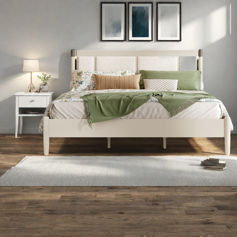 Très grand lit en bois massif durable, capacité de 600 lb, conception moderne