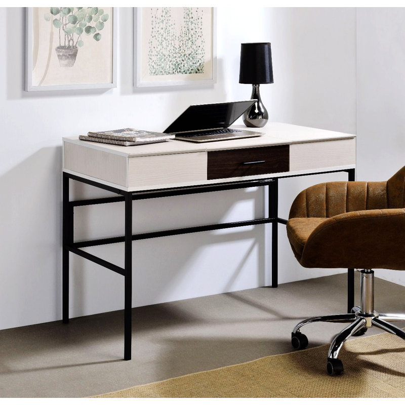 Reeves Metal Base Writing Desk, White/Oak