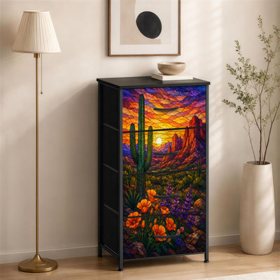 Commode 4 tiroirs pour chambre à coucher cactus vitrail Western Sunset fleur rouge roche désert paysage petite grande commode pour vêtements