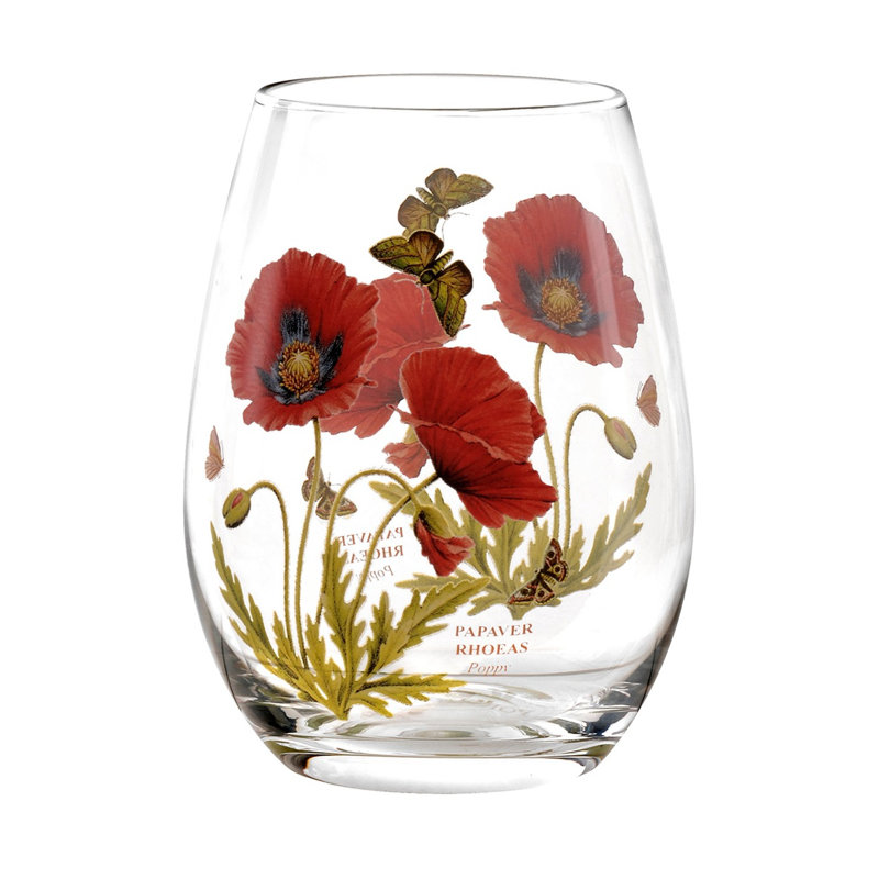 Colorful Floral Botanic Garden Stemless Wine Glass Set of 4