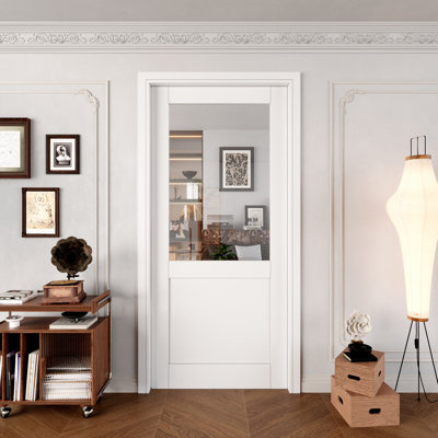 Interior Half Clear Glass Panel Pantry Door Slab Modern Pantry Door Solid Core Primed Standard Door Without Hardware