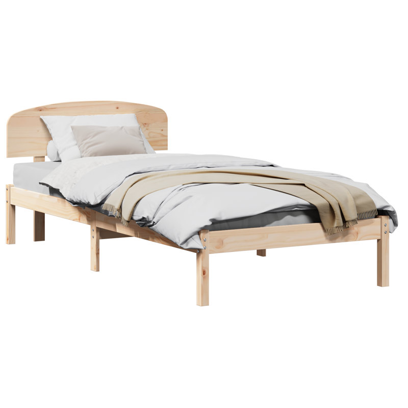 Vidaxl Bed Frame With Headboard Solid Pine Wood, Small Single (2'6), Natural