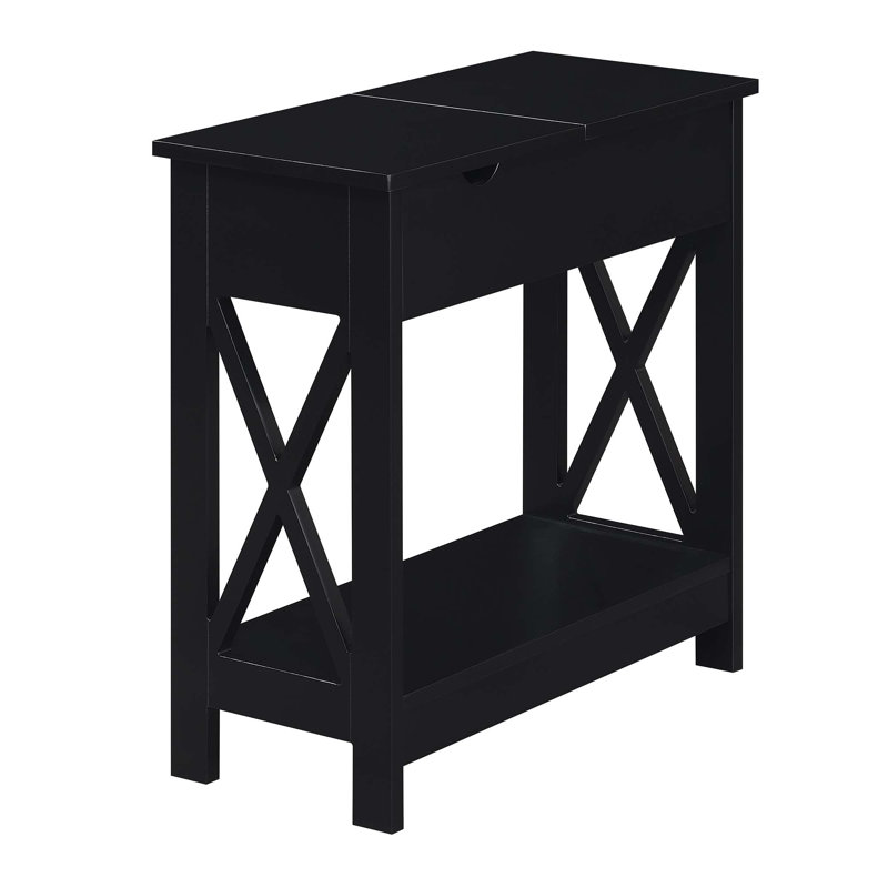 Gerde End Table and Built-In Outlets, Black/Black
