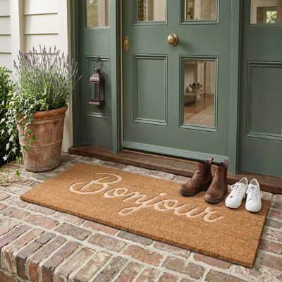 Embossed Coir Door Mat Bonjour 18"X46"