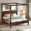 Grand lit plateforme à baldaquin en bois avec tête de lit et pieds de support, noyer