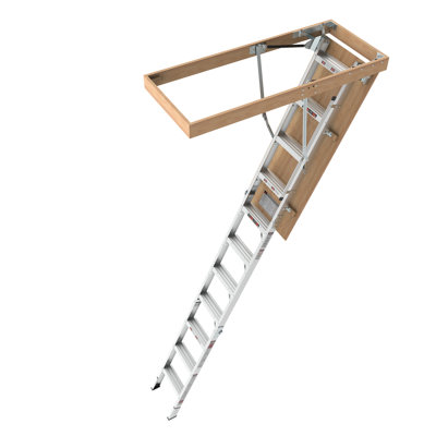 Aluminum Attic Ladder 350-Pound Capacity 22 1/2" X 54" Opening 7-10Ft Ceiling