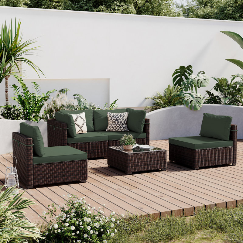 Corinne Premium All-Weather Wicker 4 - Person Modular Patio Conversation Set with Cushions, Green