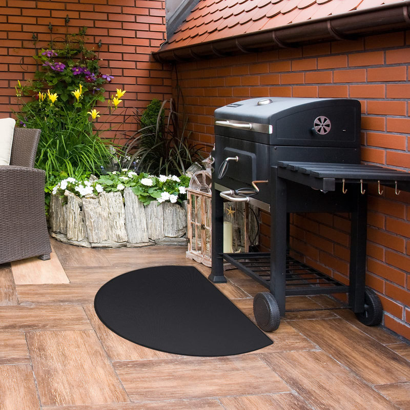 Le tapis de foyer ignifuge imperméable sous le tapis de barbecue demi-rond protège les planchers des braises Sparks, brun