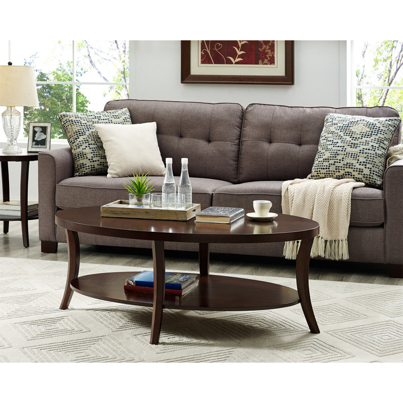 Espresso Poplar Wood 3-Piece Oval and Round Coffee Table Set