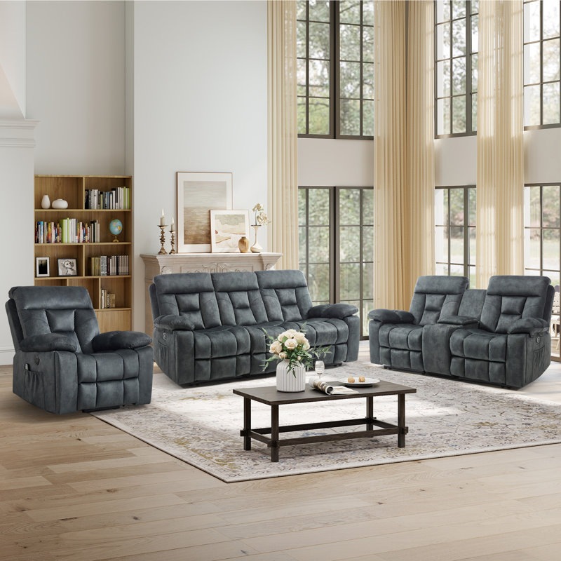 Kyrene 3-Piece Modern Reclining Living Room Set With Oversize Power Lift Assist Chair & Manual Loveseat And Sofa
