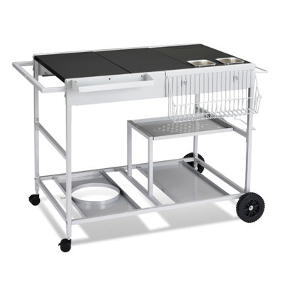 Plateau en acier inoxydable à 4 roulettes pour barbecue avec plateau d'assaisonnement