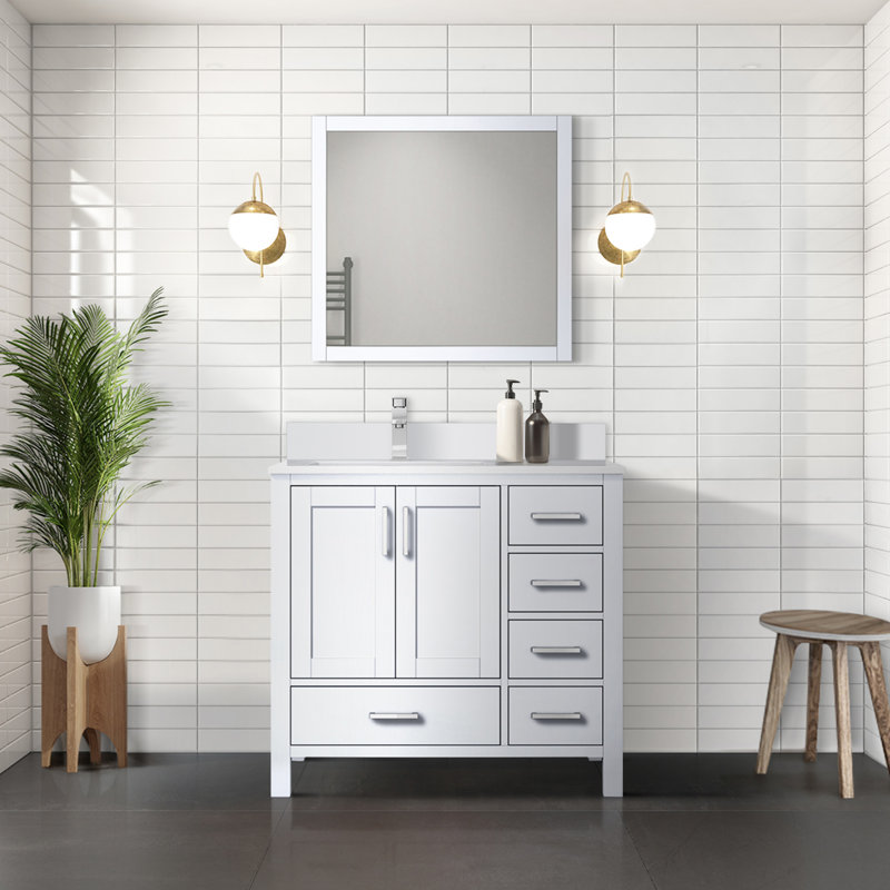 Jacques 36 in. W x 22 in. D Left Offset Bath Vanity and Top, White, White Quartz