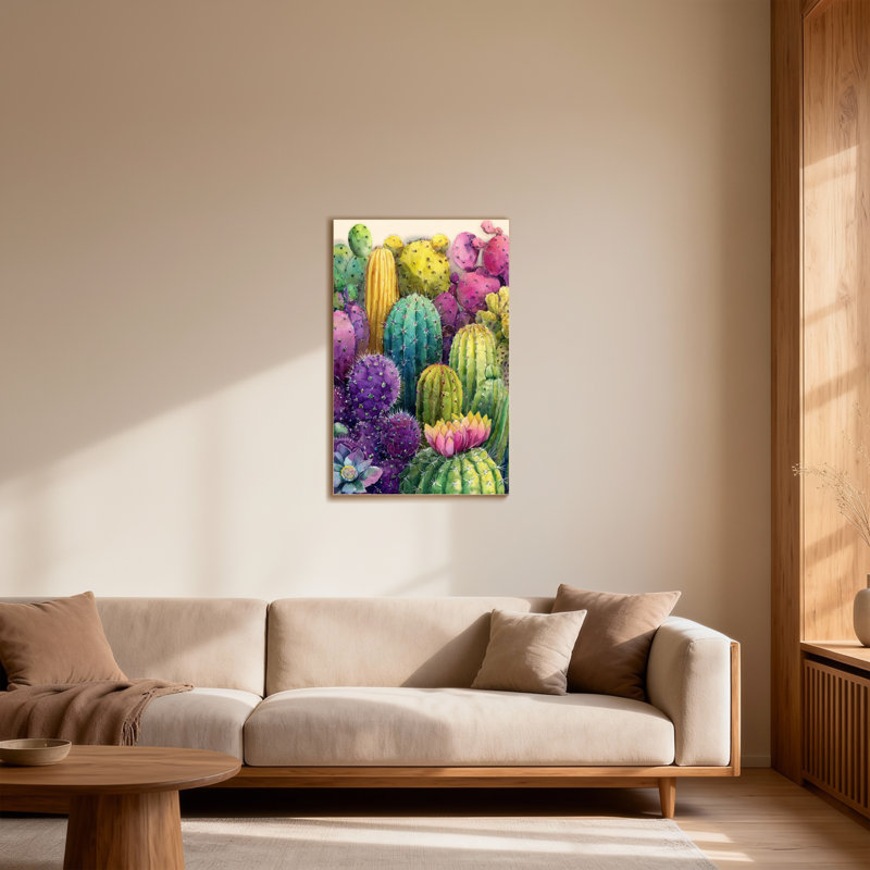 Plantes et fleurs, impression de jardin de cactus colorés, H 28 po x l 40 po
