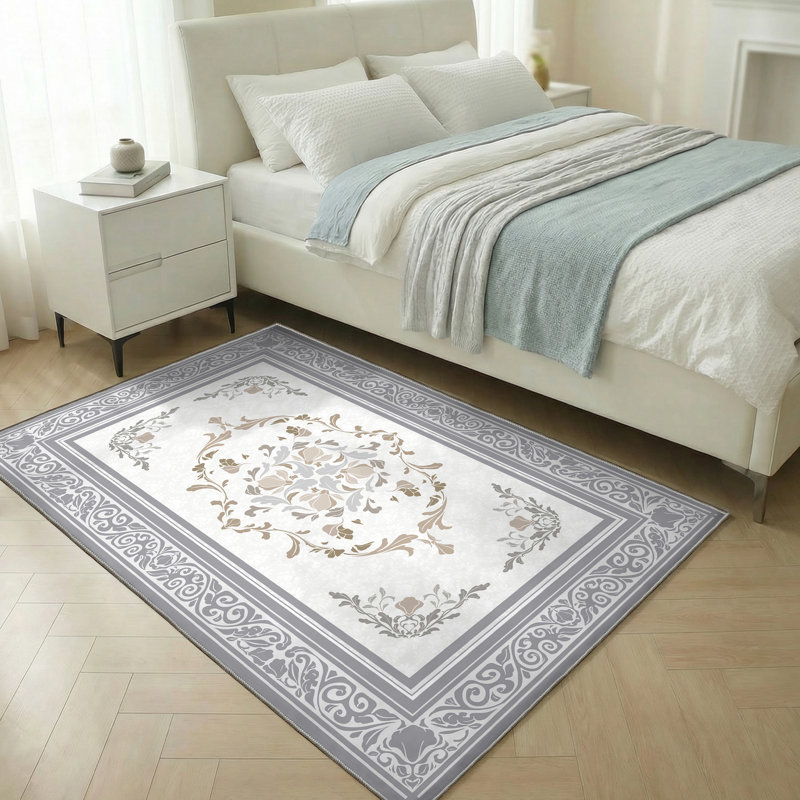 Tapis antidérapant 3 pi x 5 pi TPE, motif floral cachemire, taupe, Taupe, Rectangulaire 3 pi x 5 pi