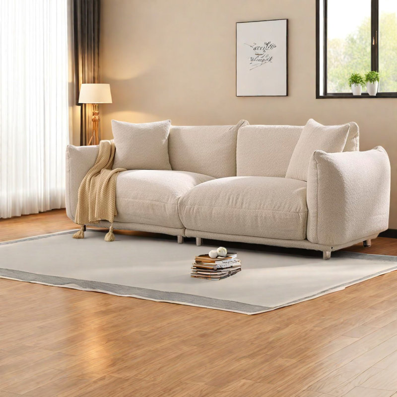 Canapés à compression, canapé 3 places en velours camel de 222 cm, canapé moderne pour la maison
