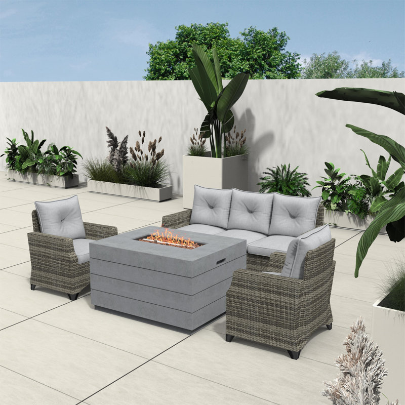 Schwerin Wicker 5 - Person Patio Conversation Set with Cushions