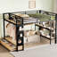 Noir, grand lit, lit mezzanine, tiroirs de rangement, étagères, grand lit bien gardé, tringle, organisation compacte