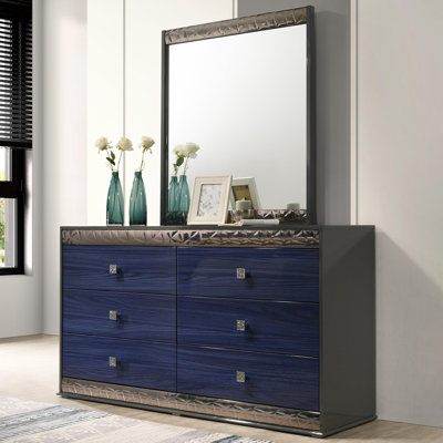 Commode 6 tiroirs avec miroir Serafino