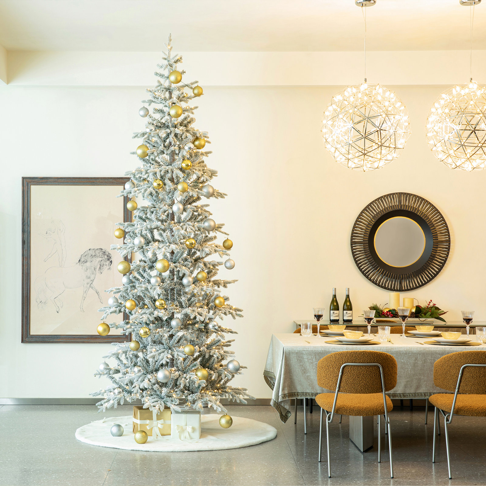 Johvan Frosted Pre-Lit Fir Christmas Tree, 10' H