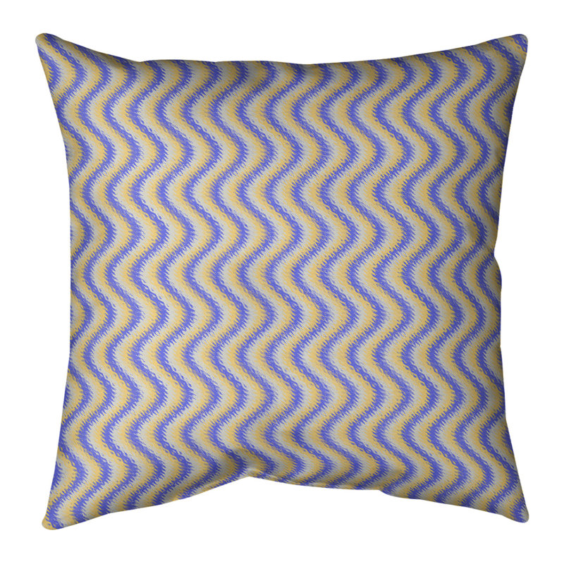 Katelyn Elizabeth Chevron Leather/Suede Reversible Throw Pillow, 14" H x 14" W, Poly Fill, Blue/Yellow