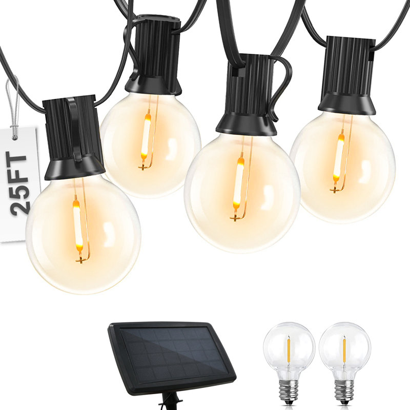 Arlmont & Co. Solar-Powered 25 FT S14 String Lights, 15 Shatterproof Edison Vintage Bulbs