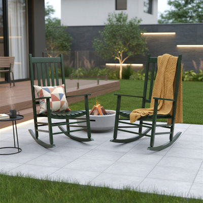 Chaise berçante d'extérieur en bois massif Emjay (ensemble de 2)
