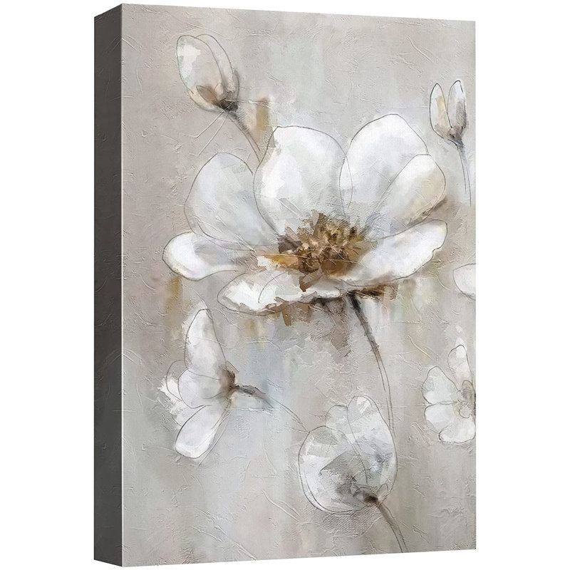 " Pastel Grunge White Daisy Garden Field " Painting Print, 36" H x 24" W, Wrapped Canvas