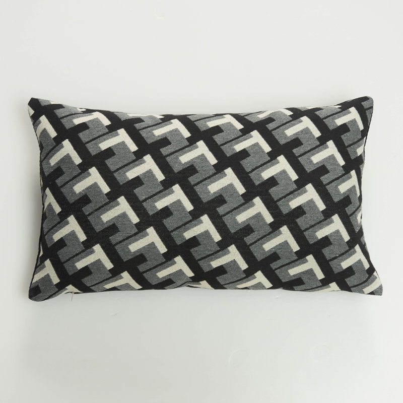 Housse de coussin noir à motif géométrique moderne, Gris