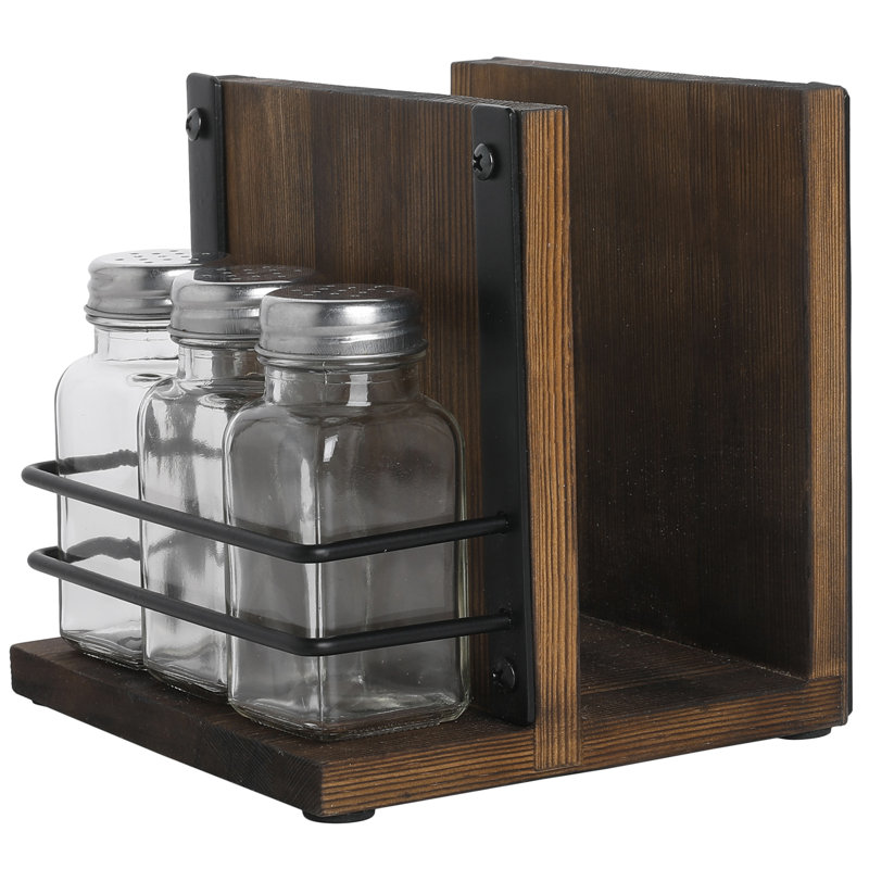 Porte-serviette rustique en bois avec salière et poivrière - Ensemble de rangement de table pour la cuisine ou la table à manger